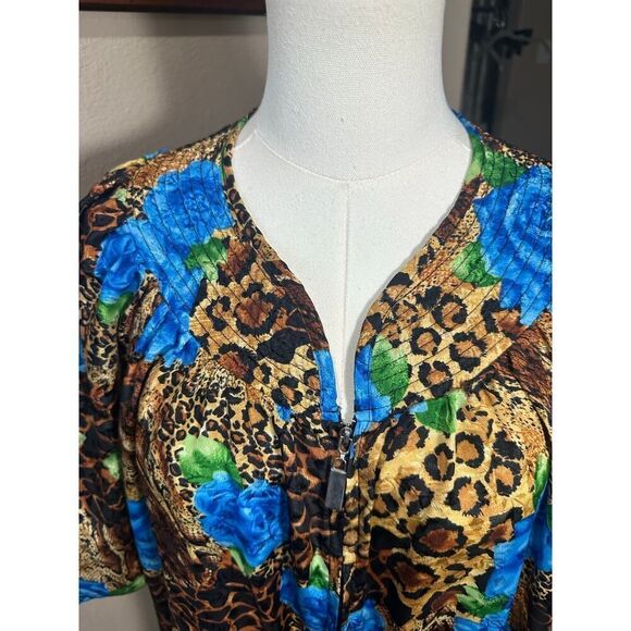 VTG Simply Basic BOHO Cottagecore Floral Animal Print Kaftan Mumu 1/2 Zip Robe - Picture 4 of 13